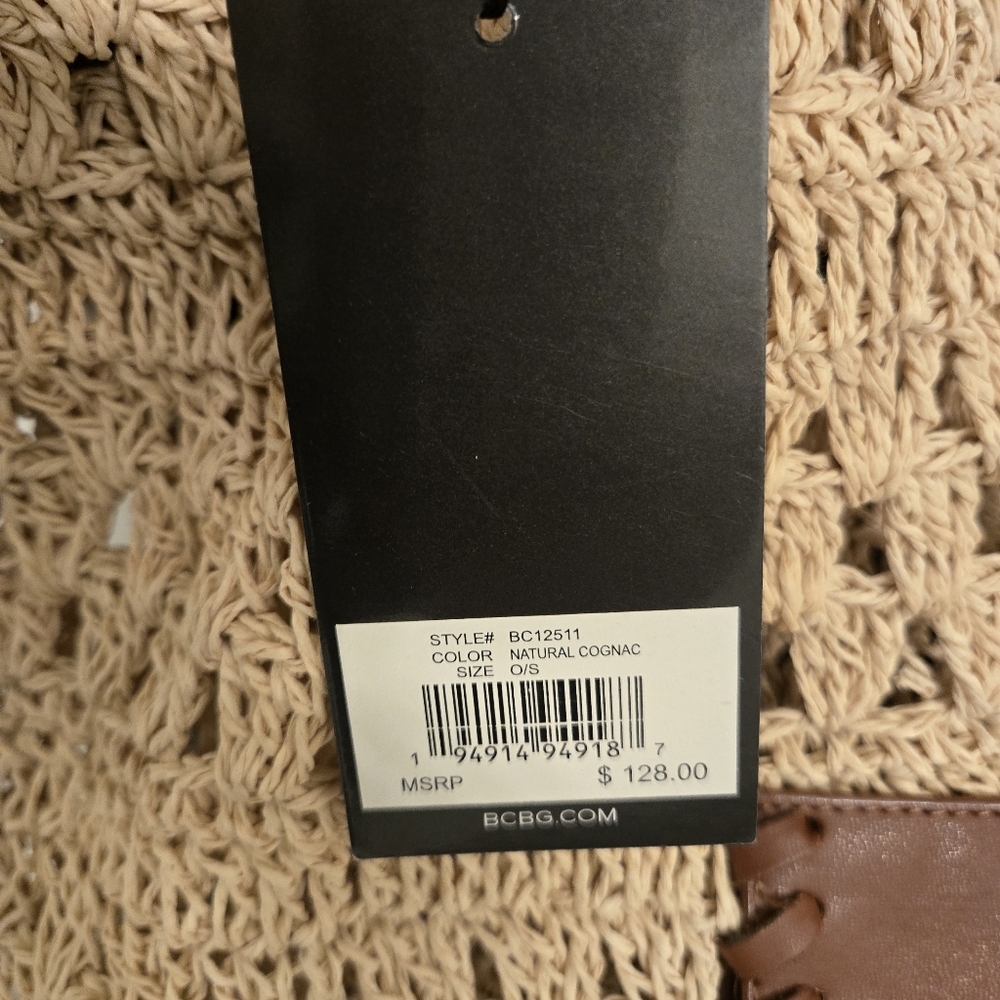 BCBG Generation Tan and Brown Raffia Tote Bag NEW - Picture 11 of 15